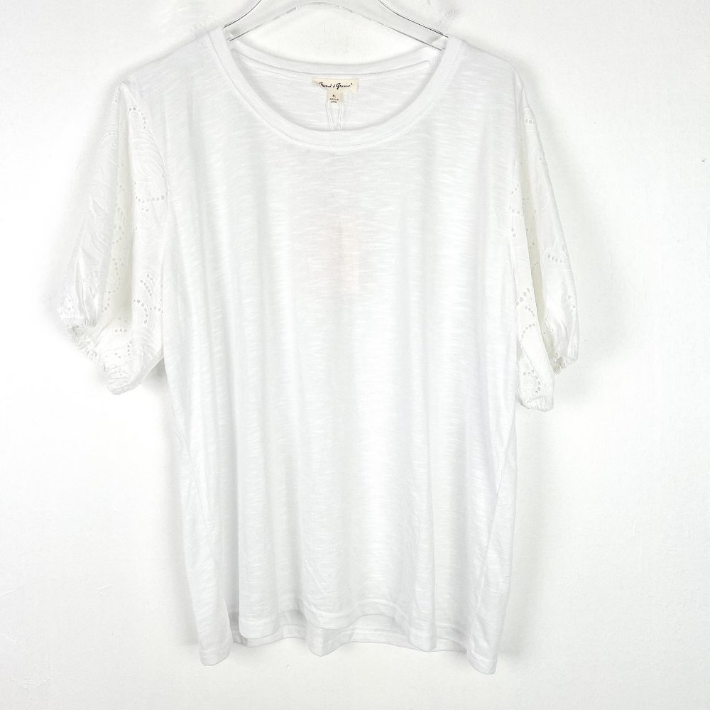 NWT Grand & Greene Eyelet Short Sleeve Crewneck T-Shirt White Size XL NEW